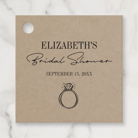 Rustikales Kraft Modernes Script-Brautparty mit Ri Geschenkanhänger (Vorderseite)