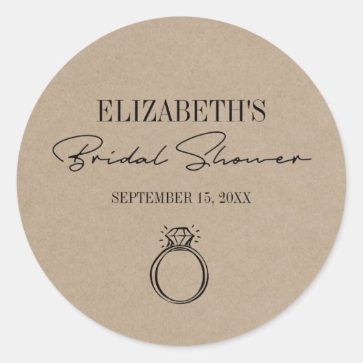 Rustikales Kraft Modernes Script-Brautparty mit Ri Runder Aufkleber (Vorderseite)