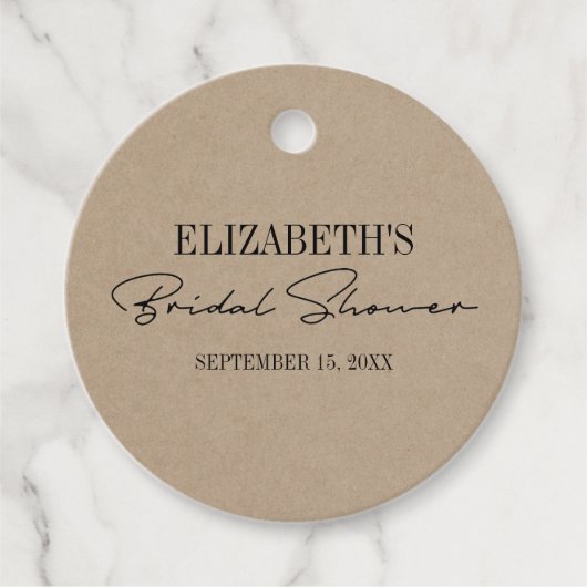 Rustikales Kraft Modernes Skript-Brautparty Geschenkanhänger (Vorderseite)