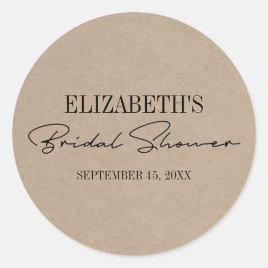 Rustikales Kraft Modernes Skript-Brautparty Runder Aufkleber (Vorderseite)