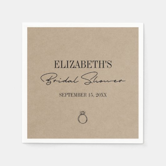 Rustikales Kraft Modernes Skript-Brautparty Serviette (Vorderseite)