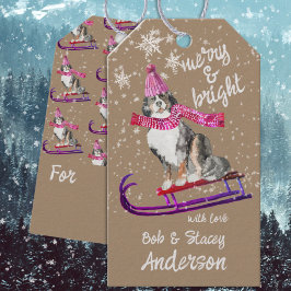 Rustikales Kraft Mountain Hund Merry & Bright Schl Geschenkanhänger