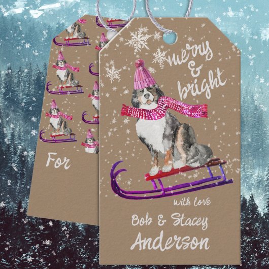 Rustikales Kraft Mountain Hund Merry & Bright Schl Geschenkanhänger
