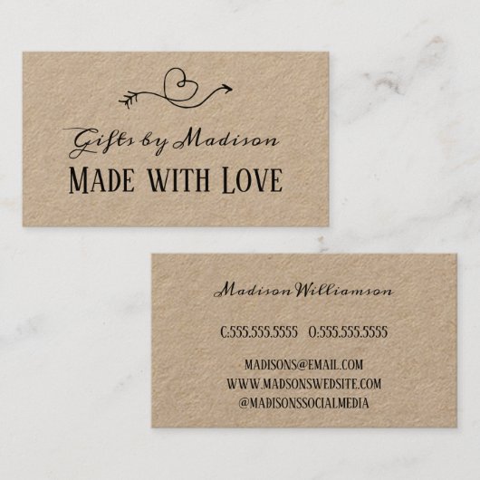 Rustikales Kraft-Papier aus Liebe |Handmade Visitenkarte (Vorne/Hinten)
