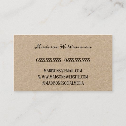 Rustikales Kraft-Papier aus Liebe |Handmade Visitenkarte (Rückseite)