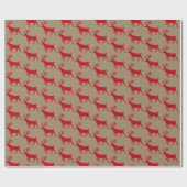 Rustikales Kraft Red Stag Reindeer Wrapping Paper Geschenkpapier (Flach)