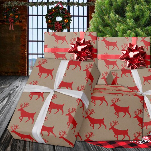 Rustikales Kraft Red Stag Reindeer Wrapping Paper Geschenkpapier