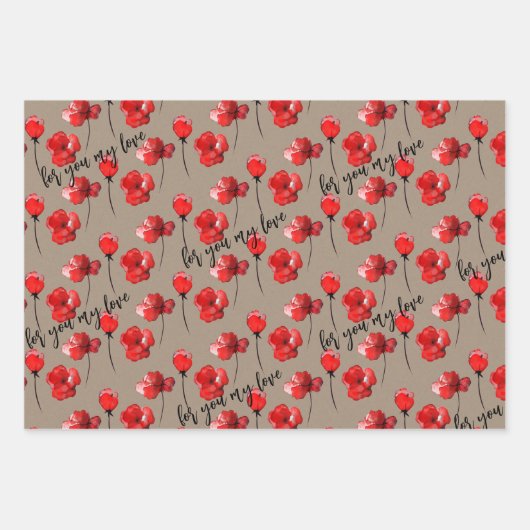 Rustikales Kraft Rotes Valentin Custom Sprichwort  Geschenkpapier Set (Vorderseite 3)