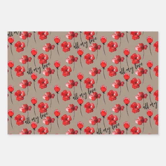 Rustikales Kraft Rotes Valentin Custom Sprichwort Geschenkpapier Set (Vorderseite)