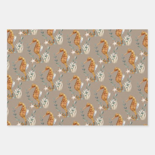 Rustikales Kraft-Seepferd Geschenkpapier Set (Vorderseite 3)