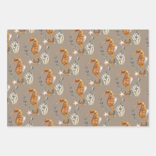 Rustikales Kraft-Seepferd Geschenkpapier Set (Vorderseite 2)