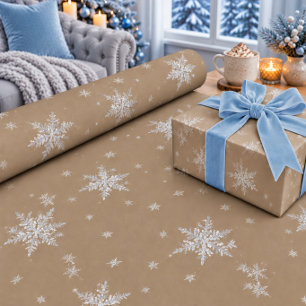 Rustikales Kraft Silber-Schneeflocken-Geschenkpapi Geschenkpapier