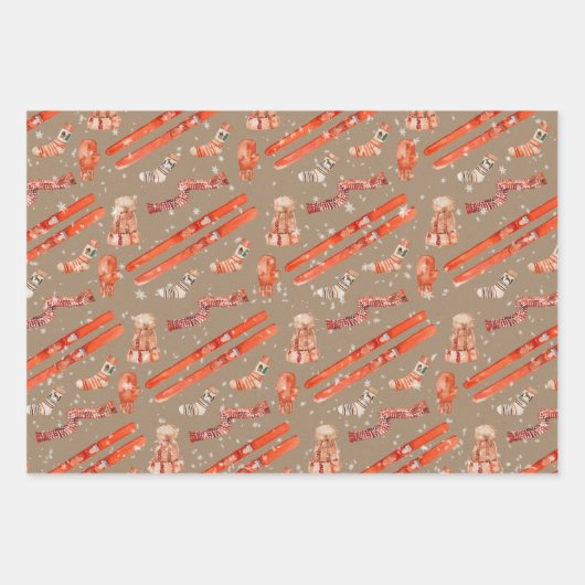 Rustikales Kraft-Skifahren für Weihnachts-Urlaub W Geschenkpapier Set (Vorderseite 2)