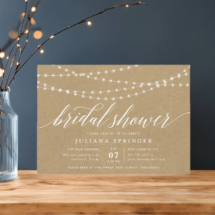 Rustikales Kraft String Lights Brautparty Einladung