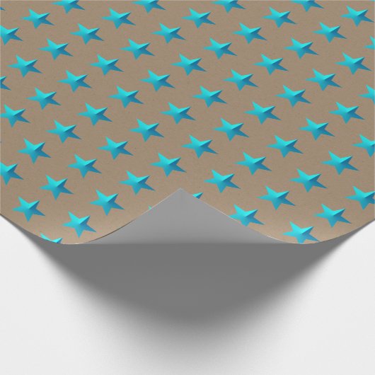Rustikales Kraft Türkise Blue Stars Wrapping Paper Geschenkpapier (Ecke)