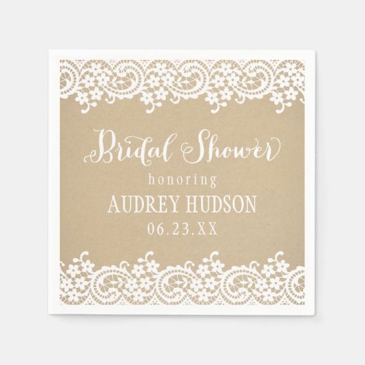 Rustikales Kraft- und Spitzen-HochzeitsBrautparty Serviette (Vorderseite)