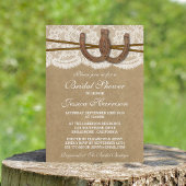 Rustikales Kraft- und Spitzenhufeisen-Brautparty Einladung