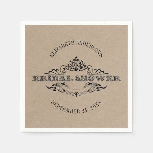 Rustikales Kraft-Vintag-Rahmen-Brautparty Serviette (Vorderseite)