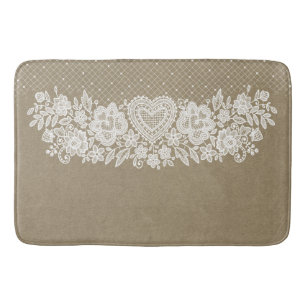 Rustikales Kraft- & White Lace Lacy Bauernhaus Badematte