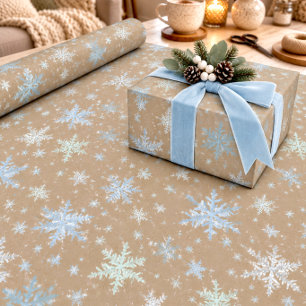 Rustikales Kraft Winter Fichte Silber Blau Schneef Geschenkpapier