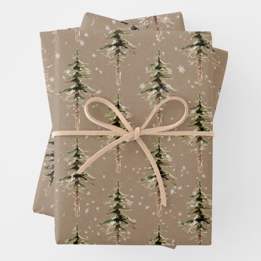 Rustikales Kraft-Winter-Wald knackige Baumkronen Geschenkpapier Set (Beispiel)