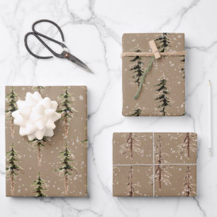 Rustikales Kraft-Winter-Wald knackige Baumkronen Geschenkpapier Set