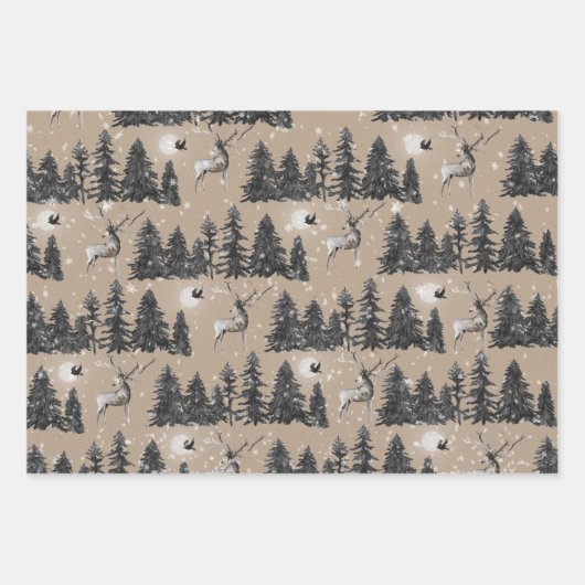 Rustikales Kraft Winterwald-Wald-Rentierwald Geschenkpapier Set (Vorderseite)