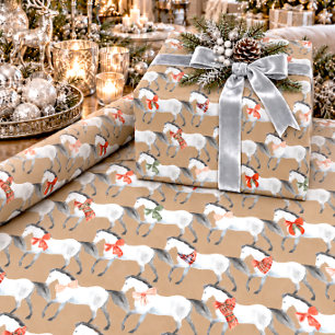 Rustikales Kraft Winterweiß Weihnachtsponys Geschenkpapier
