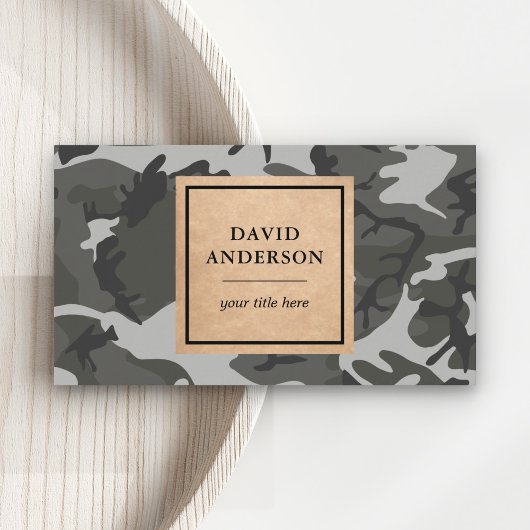 Rustikales Kraft Woodland Gray Camouflage Muster Visitenkarte