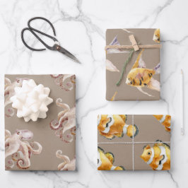 Rustikales Kraftpapier Aquarium 3 Geschenkpapier Set