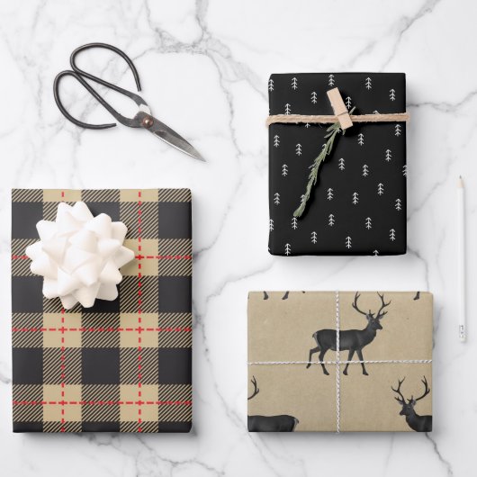 Rustikales Kraftpapier | Christmas Kariert Deer An Geschenkpapier Set (Vorderseite)