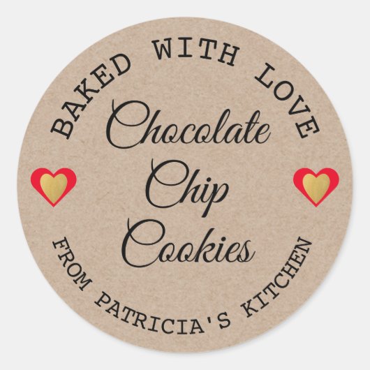 Rustikales Kraftpapier gebacken mit Liebe hausgema Runder Aufkleber (Vorderseite)