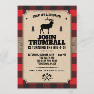 Rustikales Kraftpapier-Look Buffalo-Karo mit Elch Einladung