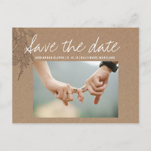 Rustikales Kraftpapier Save the Date Couple Foto Ankündigungspostkarte
