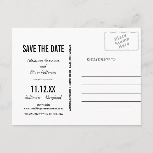 Rustikales Kraftpapier Save the Date Typografie-Fo Ankündigungspostkarte (Rückseite)