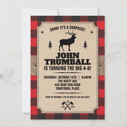 Rustikales Kraftpapier sieht Buffalo Kariert mit E Einladung (Vorderseite)