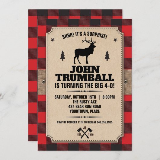 Rustikales Kraftpapier sieht Buffalo Kariert mit E Einladung (Vorne/Hinten)