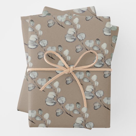 Rustikales Kraftpapier verblasst Grüne Eukalyptus- Geschenkpapier Set (Beispiel)