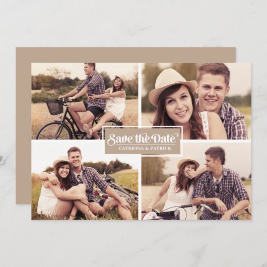 Rustikales Kraftpapier Vier-Fotolage-Rahmen Save The Date (Vorne/Hinten)