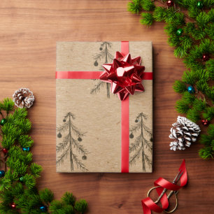 Rustikales Kraftpapier   Weihnachtsbaumskizze Mini Geschenkpapier