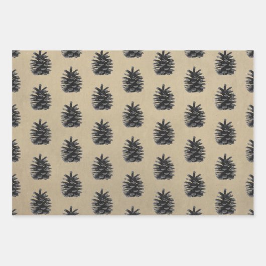 Rustikales Kraftpapier | Weihnachtsbaumskizze Mini Geschenkpapier Set (Vorderseite)