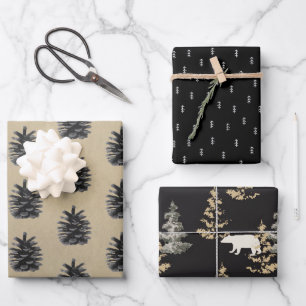 Rustikales Kraftpapier Weihnachtsbaumskizze Mini Geschenkpapier Set