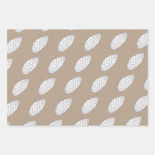 Rustikales Kraftpapier Weißer Winter Pine Conneys Geschenkpapier Set (Vorderseite 3)