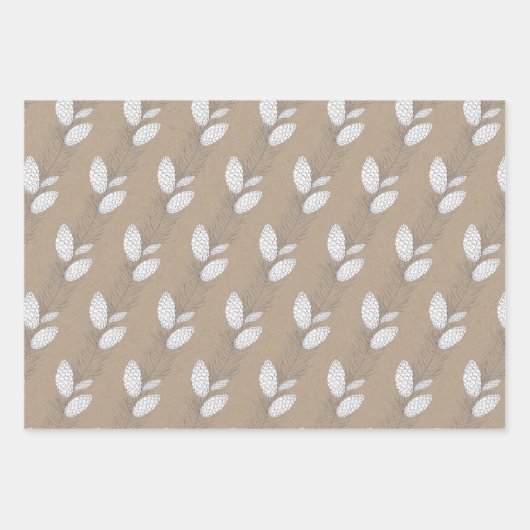 Rustikales Kraftpapier Weißer Winter Pine Conneys Geschenkpapier Set (Vorderseite 2)