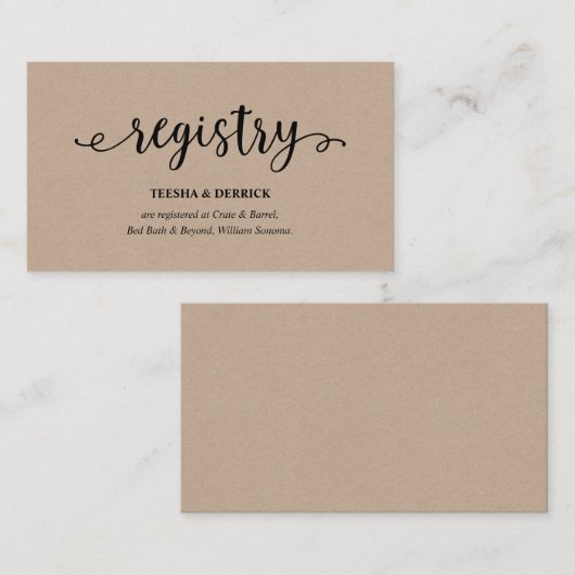 Rustikales Kraftskript, Heiratsregister Begleitkarte (Vorne/Hinten)