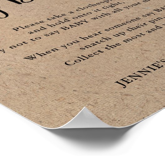 Rustikales Kraftskript Sage kein Baby Game Poster (Ecke)