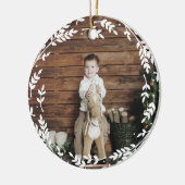 Rustikales Kranz-Foto und Monogramm-Keepake Keramik Ornament (Links)
