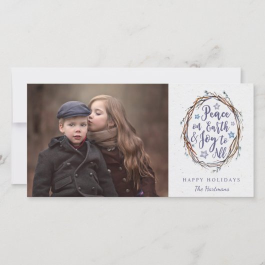 Rustikales Kranz Weltfrieden Weihnachtsfest Foto Feiertagskarte (Vorderseite)