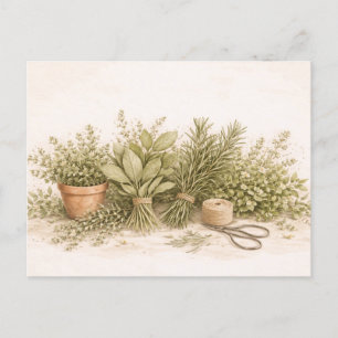 Rustikales Kräuterbouquet Botanische Wasserfarben- Postkarte