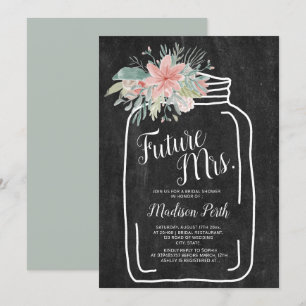 Rustikales Kreide-Blumenmason-Jar-Script-Brautpart Einladung